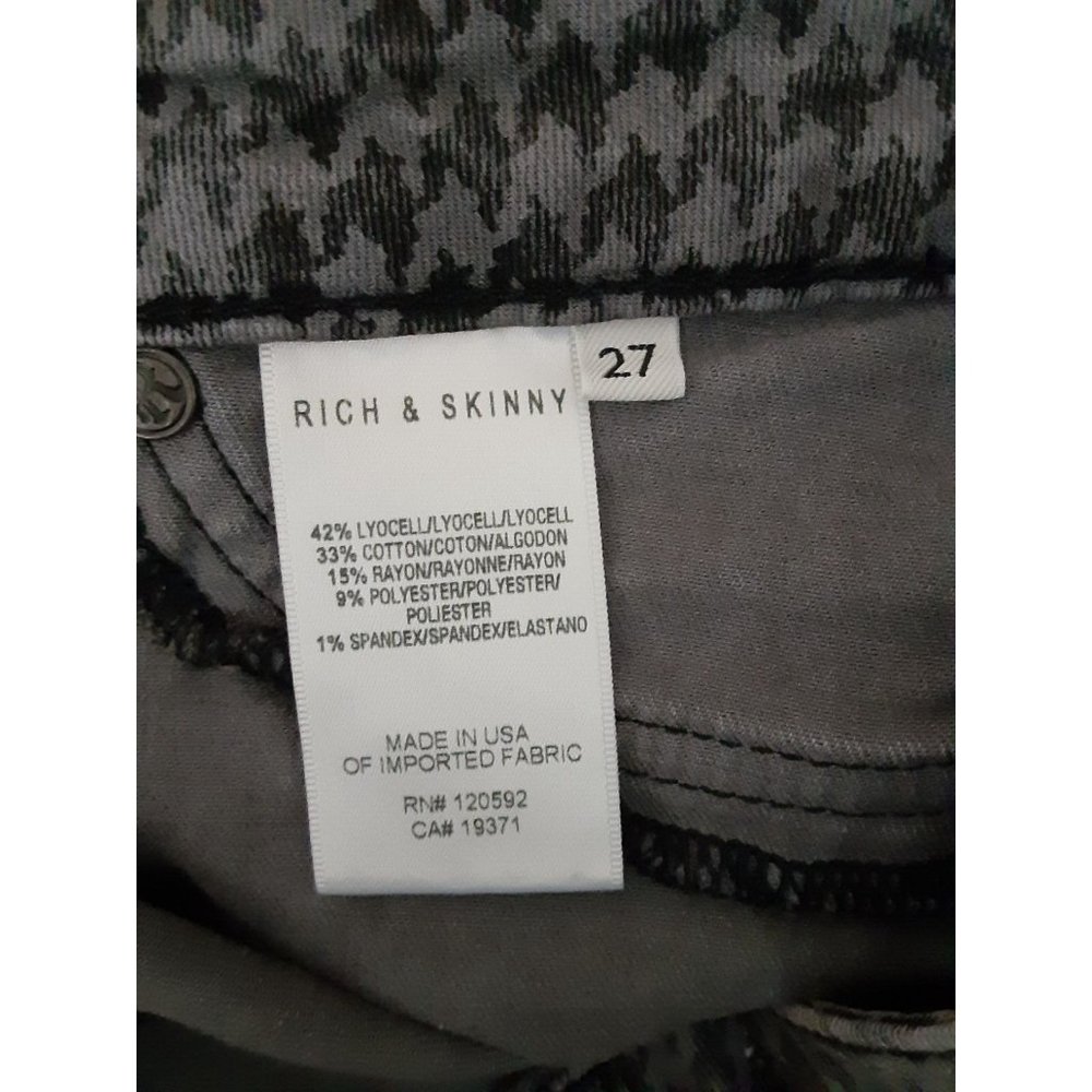 Rich & Skinny Womens Gray Houndstooth Print Low Rise Denim Skinny Jeans 27 - Picture 6 of 6